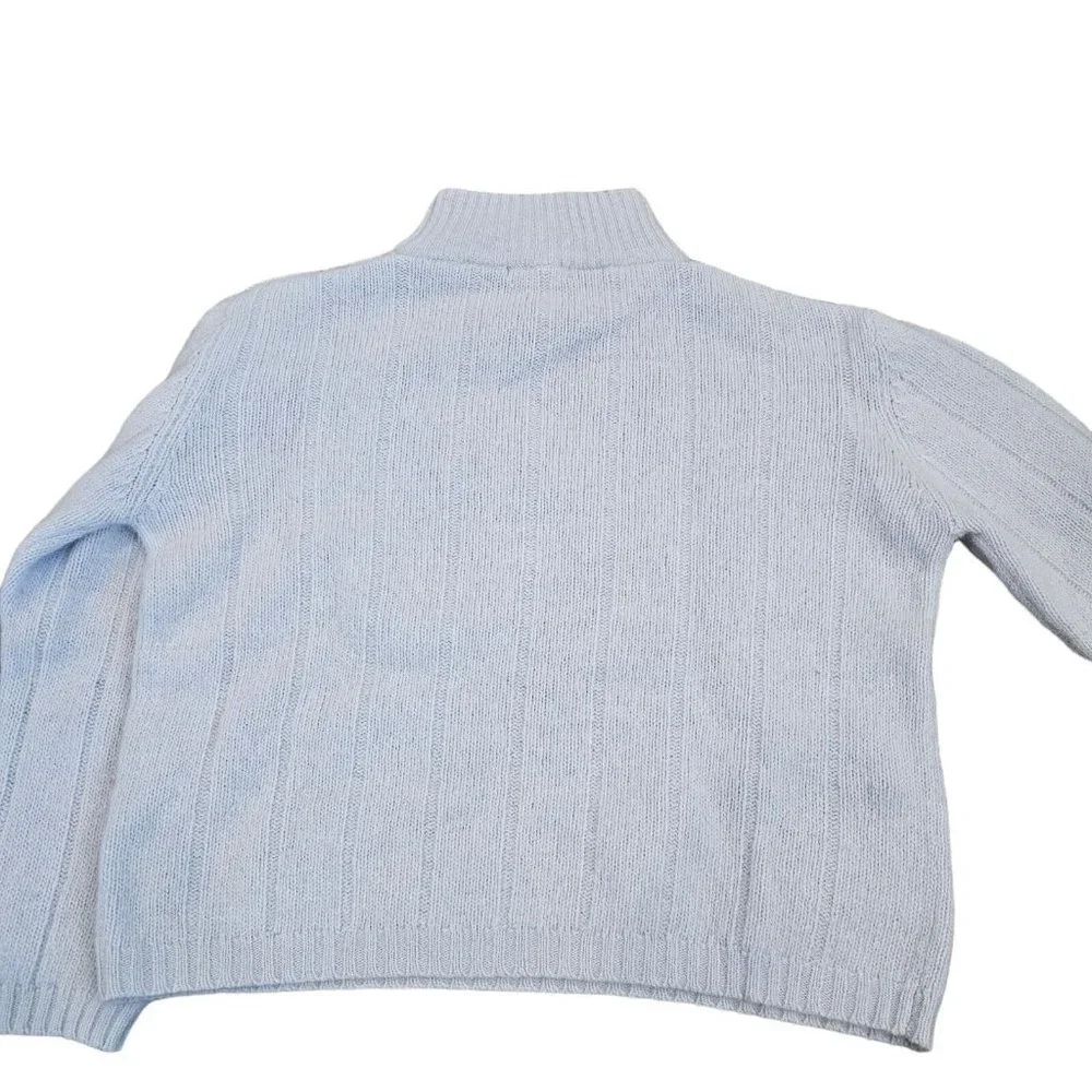 Light Gray Blue Ribbed Mockneck Wool Angora Sweater M/L Lambswool VTG 90s Pastel